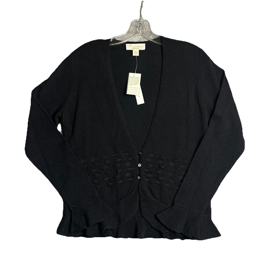 VTG Mainbocher Cardigan Sweater Women's Large Pure Cashmere Black Classic NWT
